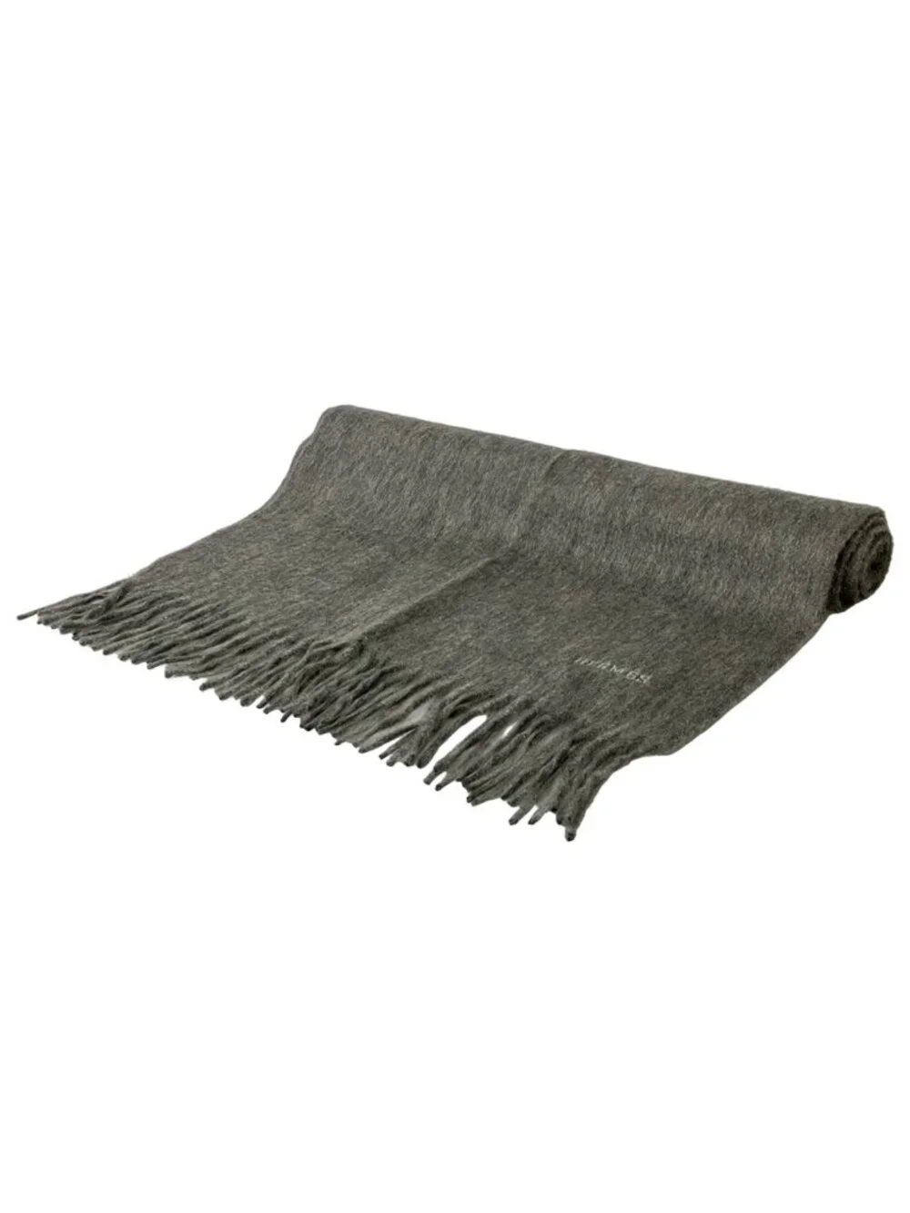 Hermes Scarf Uni Brodet Gray Logo Embroidery Fringe Cashmere - Picture 1 of 5